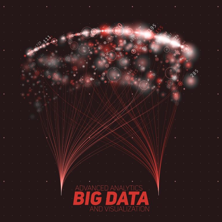 Vector abstracto colorido de visualização de classificação de informação de big data. Rede social, análise financeira de bases de dados complexas. Clarificação da complexidade da informação visual. Gráfico de dados intrincados.